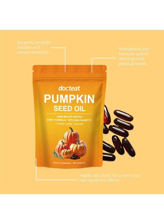 docteat Pumpkin Seed Oil Capsules - Pumpkin Seed Oil with Saw Palmetto for Hair Growth, Cold Pressed, Rich in Fatty Acids Promotes Healthy, Scalp Young Skin - 180 Softgels (1) - Image 2